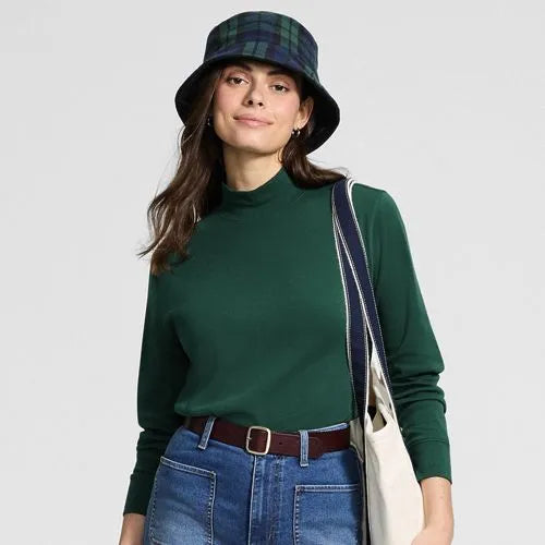 Women's Relaxed Cotton Long Sleeve Mock Turtleneck