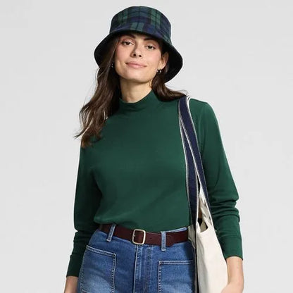 Women's Relaxed Cotton Long Sleeve Mock Turtleneck