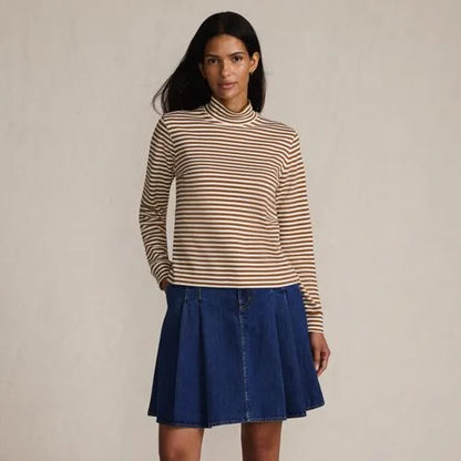 Women's Relaxed Cotton Long Sleeve Mock Turtleneck