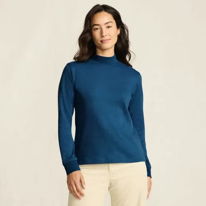 Women's Relaxed Cotton Long Sleeve Mock Turtleneck