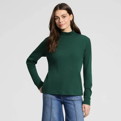 Women's Relaxed Cotton Long Sleeve Mock Turtleneck