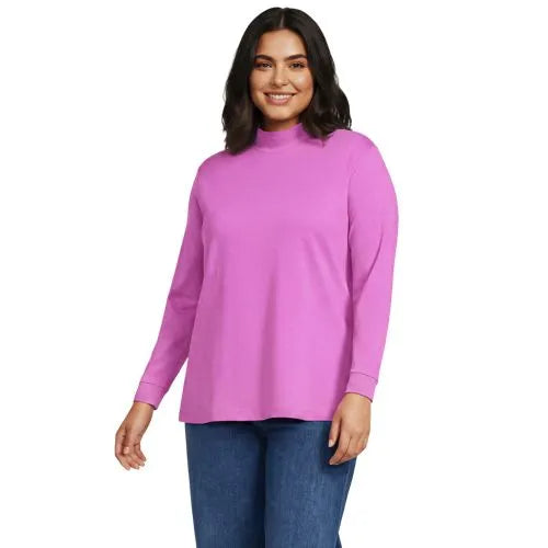 Women's Relaxed Cotton Long Sleeve Mock Turtleneck