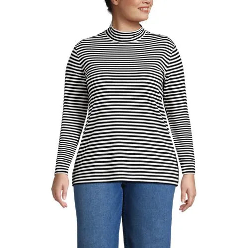Women's Relaxed Cotton Long Sleeve Mock Turtleneck