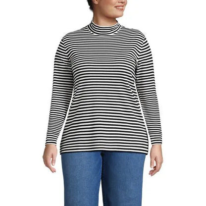 Women's Relaxed Cotton Long Sleeve Mock Turtleneck