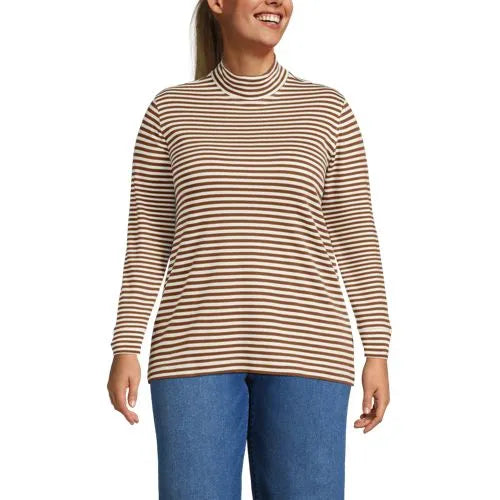 Women's Relaxed Cotton Long Sleeve Mock Turtleneck