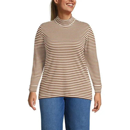 Women's Relaxed Cotton Long Sleeve Mock Turtleneck