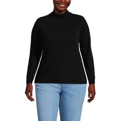 Women's Relaxed Cotton Long Sleeve Mock Turtleneck