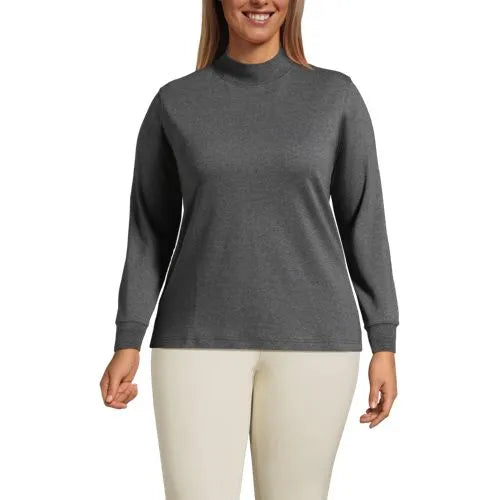 Women's Relaxed Cotton Long Sleeve Mock Turtleneck