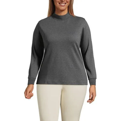 Women's Relaxed Cotton Long Sleeve Mock Turtleneck