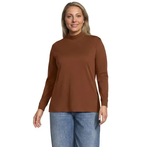 Women's Relaxed Cotton Long Sleeve Mock Turtleneck