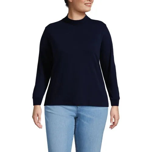 Women's Relaxed Cotton Long Sleeve Mock Turtleneck