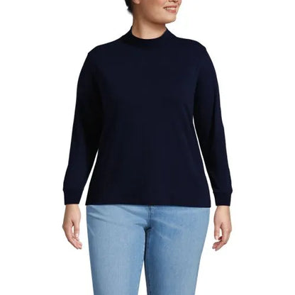 Women's Relaxed Cotton Long Sleeve Mock Turtleneck