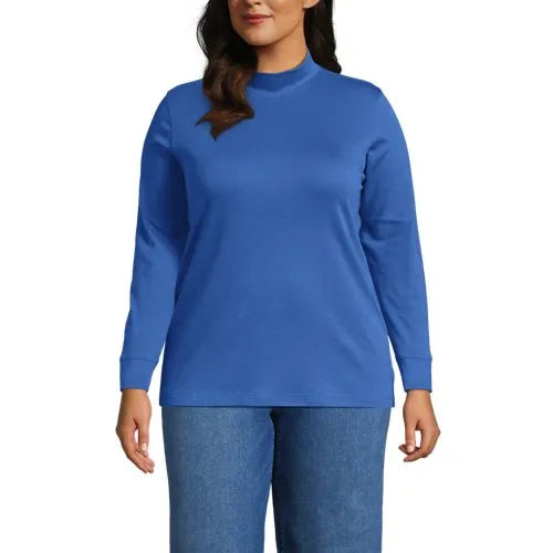Women's Relaxed Cotton Long Sleeve Mock Turtleneck