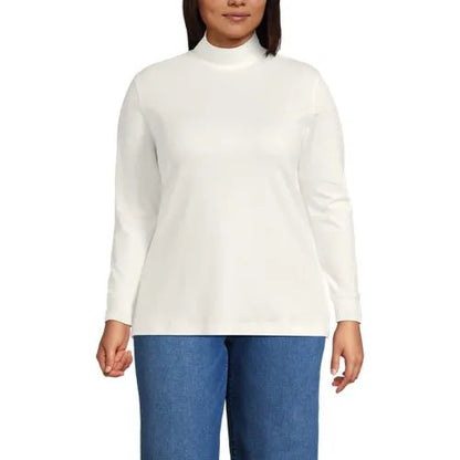 Women's Relaxed Cotton Long Sleeve Mock Turtleneck