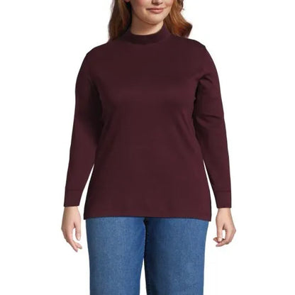 Women's Relaxed Cotton Long Sleeve Mock Turtleneck