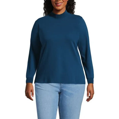 Women's Relaxed Cotton Long Sleeve Mock Turtleneck