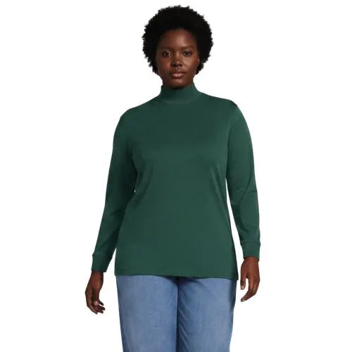 Women's Relaxed Cotton Long Sleeve Mock Turtleneck