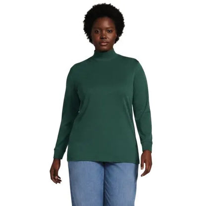 Women's Relaxed Cotton Long Sleeve Mock Turtleneck