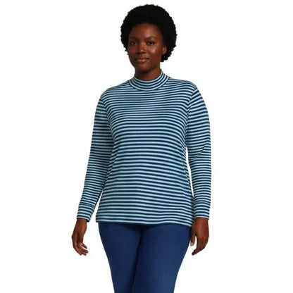 Women's Relaxed Cotton Long Sleeve Mock Turtleneck