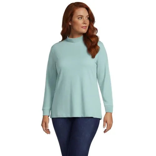 Women's Relaxed Cotton Long Sleeve Mock Turtleneck