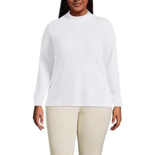 Women's Relaxed Cotton Long Sleeve Mock Turtleneck