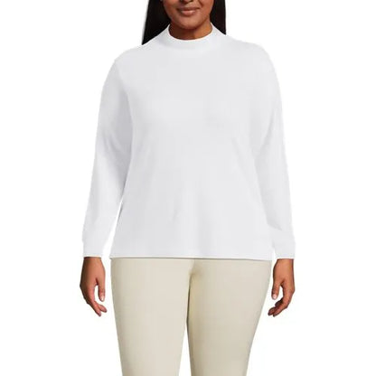 Women's Relaxed Cotton Long Sleeve Mock Turtleneck