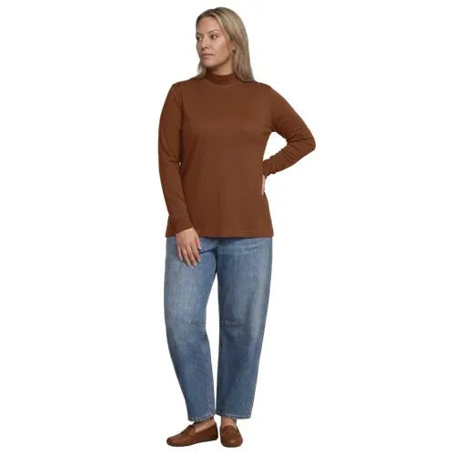 Women's Relaxed Cotton Long Sleeve Mock Turtleneck