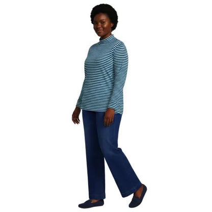 Women's Relaxed Cotton Long Sleeve Mock Turtleneck