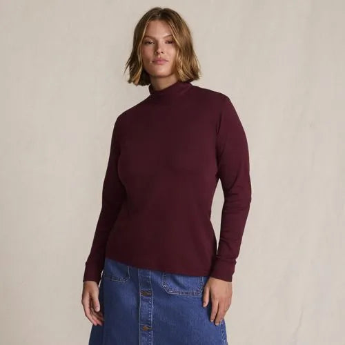 Women's Relaxed Cotton Long Sleeve Mock Turtleneck