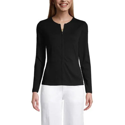 School Uniform Women's Cotton Polyester Zip Crew Cardigan