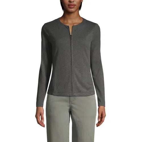 School Uniform Women's Cotton Polyester Zip Crew Cardigan