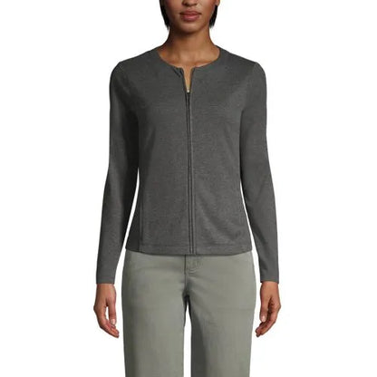 School Uniform Women's Cotton Polyester Zip Crew Cardigan