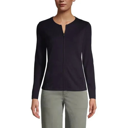 School Uniform Women's Cotton Polyester Zip Crew Cardigan