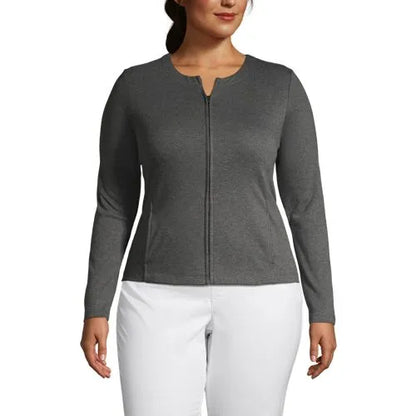 School Uniform Women's Cotton Polyester Zip Crew Cardigan