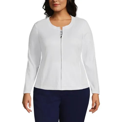 School Uniform Women's Cotton Polyester Zip Crew Cardigan