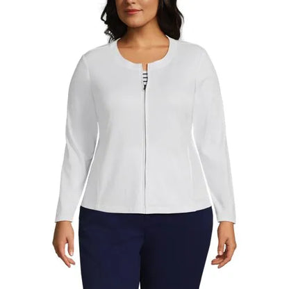 School Uniform Women's Cotton Polyester Zip Crew Cardigan