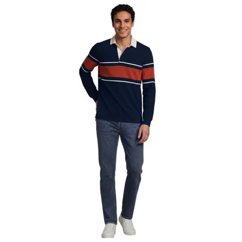 Men's Long Sleeve Stripe Rugby Shirt
