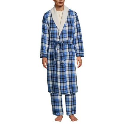 Men's Sherpa Fleece Lined Flannel Robe