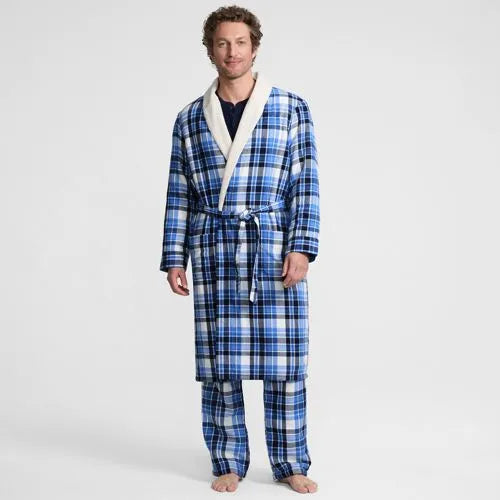 Men's Sherpa Fleece Lined Flannel Robe