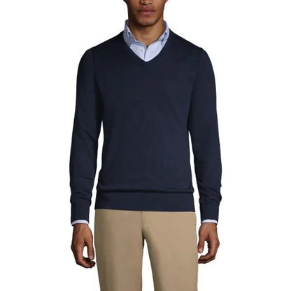 Men's Cotton Modal Fine Gauge V-neck Sweater