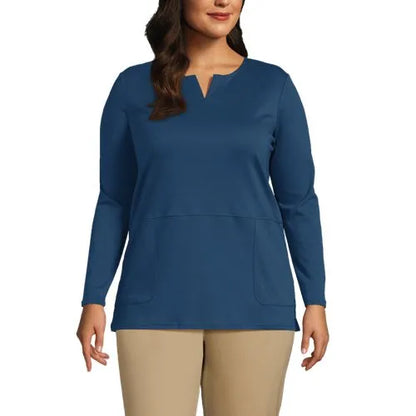 Women's Cotton Polyester Long Sleeve Tunic with Pockets