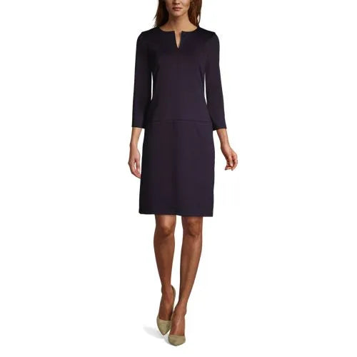 Women's Ponte 3/4 Sleeve Split Neck Shift Dress