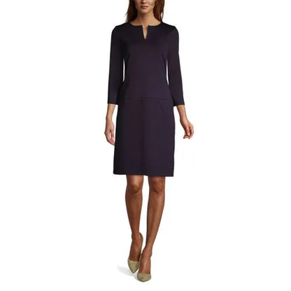 Women's Ponte 3/4 Sleeve Split Neck Shift Dress