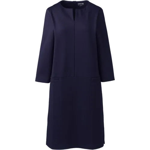 Women's Ponte 3/4 Sleeve Split Neck Shift Dress