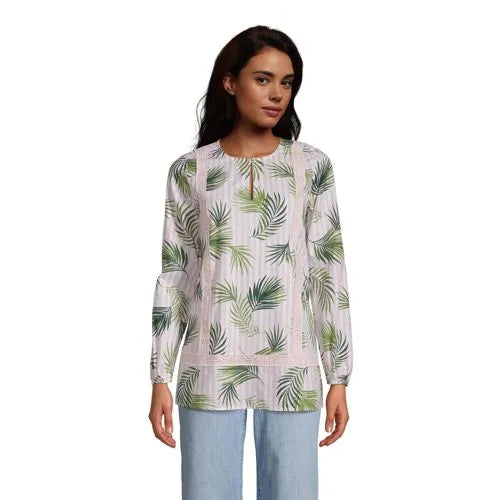 Women's Cotton Long Sleeve Split Neck Tunic Top