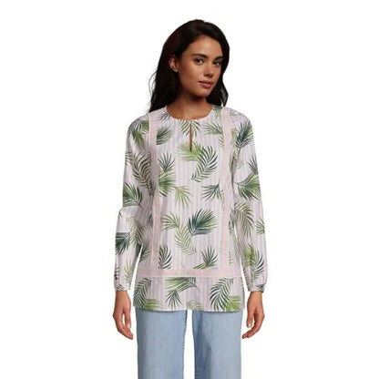 Women's Cotton Long Sleeve Split Neck Tunic Top