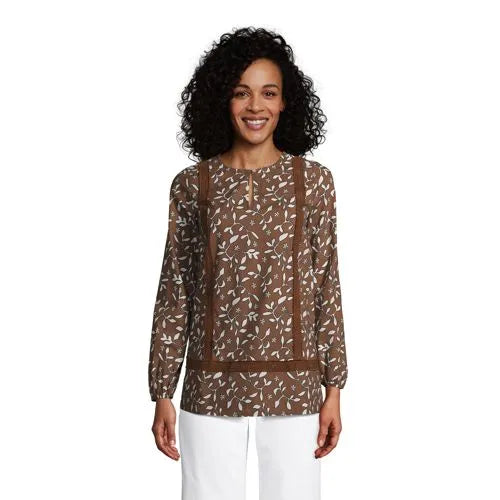 Women's Cotton Long Sleeve Split Neck Tunic Top