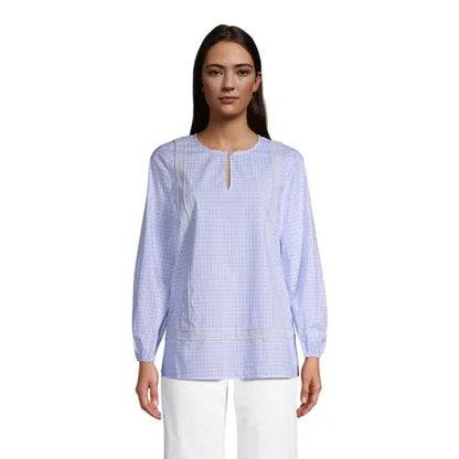 Women's Cotton Long Sleeve Split Neck Tunic Top