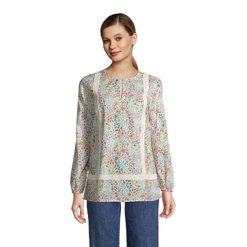 Women's Cotton Long Sleeve Split Neck Tunic Top