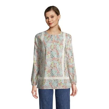 Women's Cotton Long Sleeve Split Neck Tunic Top